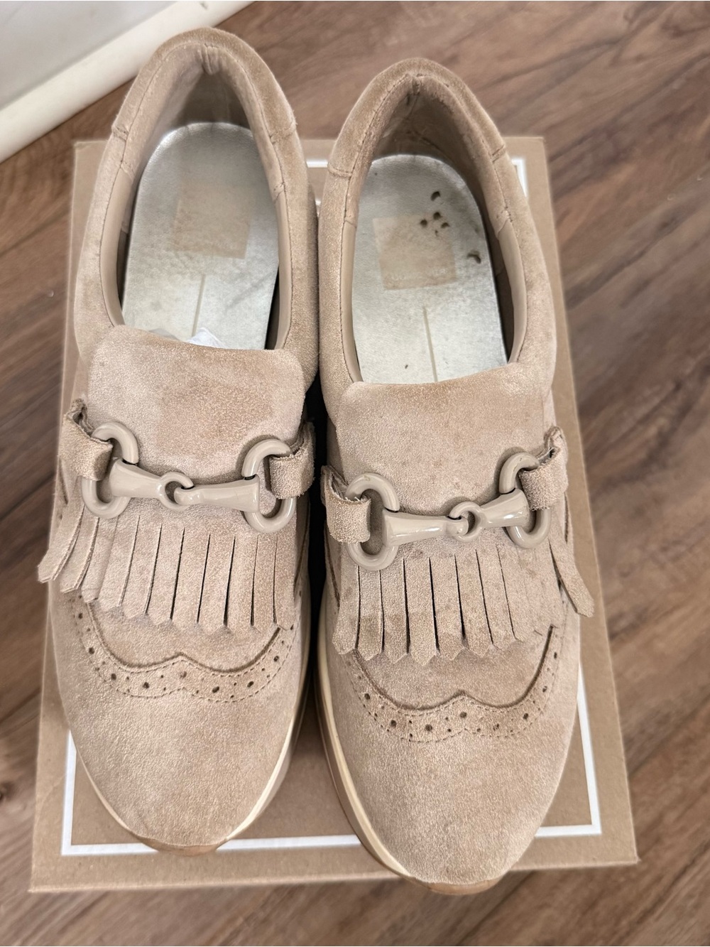 Dolce Vita Tan Suede Fringe Loafers with Bit Detail